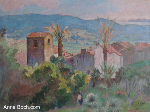 Paysage Mediterraneen aux deux Palmiers