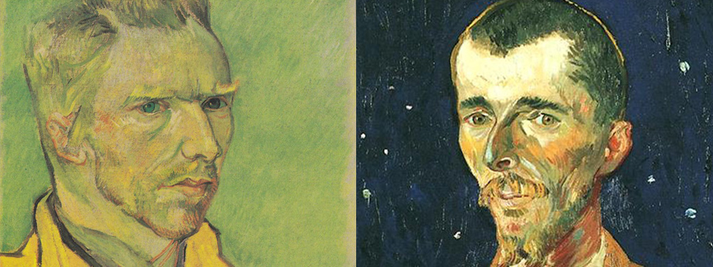 Vincent van Gogh, self portrait 1888 (private collection) and portrait of Eugene Boch by Vincent van Gogh, 1888 (leg by Eugene Boch to France / Musee d'Orsay in Paris Vincent van Goch and Eugen Boch